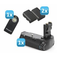 Minadax Profi Batteriegriff kompatibel mit Canon EOS 60D Ersatz für BG-E9 - für 2x LP-E6 und 6x AA Batterien + 2x LP-E6 Nachbau-Akkus + 1x Infrarot Fernbedienung!