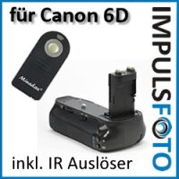 Profi Batteriegriff kompatibel mit Canon EOS 6D Ersatz f&uuml;r BG-E13 - f&uuml;r 2x LP-E6 und 6x AA Batterien + 1x Infrarot Fernbedienung!