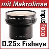 0.25x Fisheye Objektiv kompatibel mit Panasonic Lumix DMC-FZ30, DMC-FZ50, DMC-FZ1, FZ2, FZ3, FZ4, FZ5, Leica V-LUX1 - in schwarz