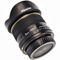 Minadax 8mm 1:3,5 Fisheyeobjektiv kompatibel mit Canon 1100D, 1000D, 650D, 600D, 550D, 500D, 450D, 400D, 350D, 300D, 60D, 50D, 40D, 30D, 20D, 10D + Neopren Objektivbeutel