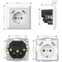 2 x Minadax&reg; Grounding Contact | 230V - 220V | With 2 x USB Connections | Uncomplicated Charging Of Mobile Devices Such as iPods iPhones iPads Smartphones MP3 Players
