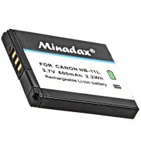 Minadax® Ladegerät 100% kompatibel mit Canon NB-11L inkl. Auto Ladekabel, Ladeschale austauschbar + 1x Akku Ersatz für NB-11L