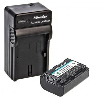 Minadax® Ladegerät 100% kompatibel mit Sony NP-FH50 inkl. Auto Ladekabel, Ladeschale austauschbar + 1x Akku Ersatz für NP-FH50