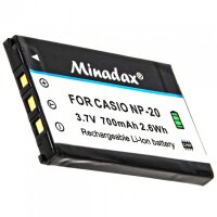 Minadax® Ladegerät 100% kompatibel mit Casio NP-20 inkl. Auto Ladekabel, Ladeschale austauschbar + 1x Akku Ersatz für NP-20