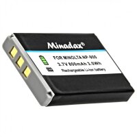 2x Minadax® Qualitaetsakku mit echten 800 mAh fuer Minolta E40, E50, D4, Aldi-X5, Np-900, wie NP-900 - Intelligentes Akkusystem mit Chip