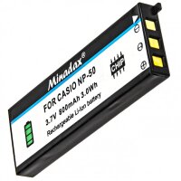 Minadax® Ladegerät 100% kompatibel mit Casio NP-50 inkl. Auto Ladekabel, Ladeschale austauschbar + 1x Akku Ersatz für NP-50