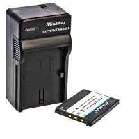 Minadax® Ladegerät 100% kompatibel mit Casio NP-60 inkl. Auto Ladekabel, Ladeschale austauschbar + 1x Akku Ersatz für NP-60