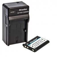 Minadax® Ladegerät 100% kompatibel mit Casio NP-80 inkl. Auto Ladekabel, Ladeschale austauschbar + 1x Akku Ersatz für NP-80