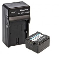 Minadax® Ladegeraet 100% kompatibel fuer Panasonic VW-VBG130 inkl. Auto Ladekabel, Ladeschale austauschbar + 1x Akku wie VW-VBG130