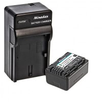 Minadax® Ladegeraet 100% kompatibel fuer Panasonic VW-VBK180 inkl. Auto Ladekabel, Ladeschale austauschbar + 1x Akku wie VW-VBK180