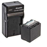 Minadax® Ladegeraet 100% kompatibel fuer Panasonic VW-VBK360 inkl. Auto Ladekabel, Ladeschale austauschbar + 1x Akku wie VW-VBK360