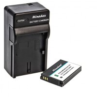 Minadax® Ladegeraet 100% kompatibel fuer Samsung SLB-10A inkl. Auto Ladekabel, Ladeschale austauschbar + 1x Akku wie SLB-10A