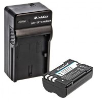 Minadax® Ladegeraet 100% kompatibel fuer Olympus BLM-1 inkl. Auto Ladekabel, Ladeschale austauschbar + 1x Akku wie BLM-1