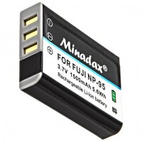 Minadax® Ladegeraet 100% kompatibel fuer Fuji NP-95 inkl. Auto Ladekabel, Ladeschale austauschbar + 1x Akku wie NP-95