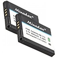 Minadax® Ladegerät 100% kompatibel mit Canon NB-11L inkl. Auto Ladekabel, Ladeschale austauschbar + 2x Akku Ersatz für NB-11L