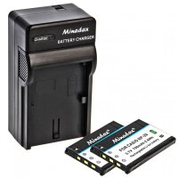 Minadax® Ladegerät 100% kompatibel mit Casio NP-20 inkl. Auto Ladekabel, Ladeschale austauschbar + 2x Akku Ersatz für NP-20