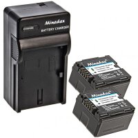 Minadax® Ladegeraet 100% kompatibel fuer Panasonic VW-VBG130 inkl. Auto Ladekabel, Ladeschale austauschbar + 2x Akku wie VW-VBG130