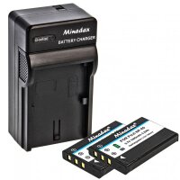 Minadax® Ladegeraet 100% kompatibel fuer Fuji NP-60 inkl. Auto Ladekabel, Ladeschale austauschbar + 2x Akku wie NP-60