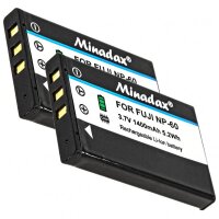 Minadax® Ladegeraet 100% kompatibel fuer Fuji NP-60 inkl. Auto Ladekabel, Ladeschale austauschbar + 2x Akku wie NP-60