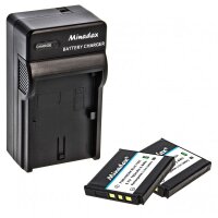 Minadax® Ladegeraet 100% kompatibel fuer Kodak KLIC-7001 inkl. Auto Ladekabel, Ladeschale austauschbar + 2x Akku wie KLIC-7001