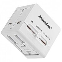 Minadax&reg; All in One Travel Adapter 2x USB Power...