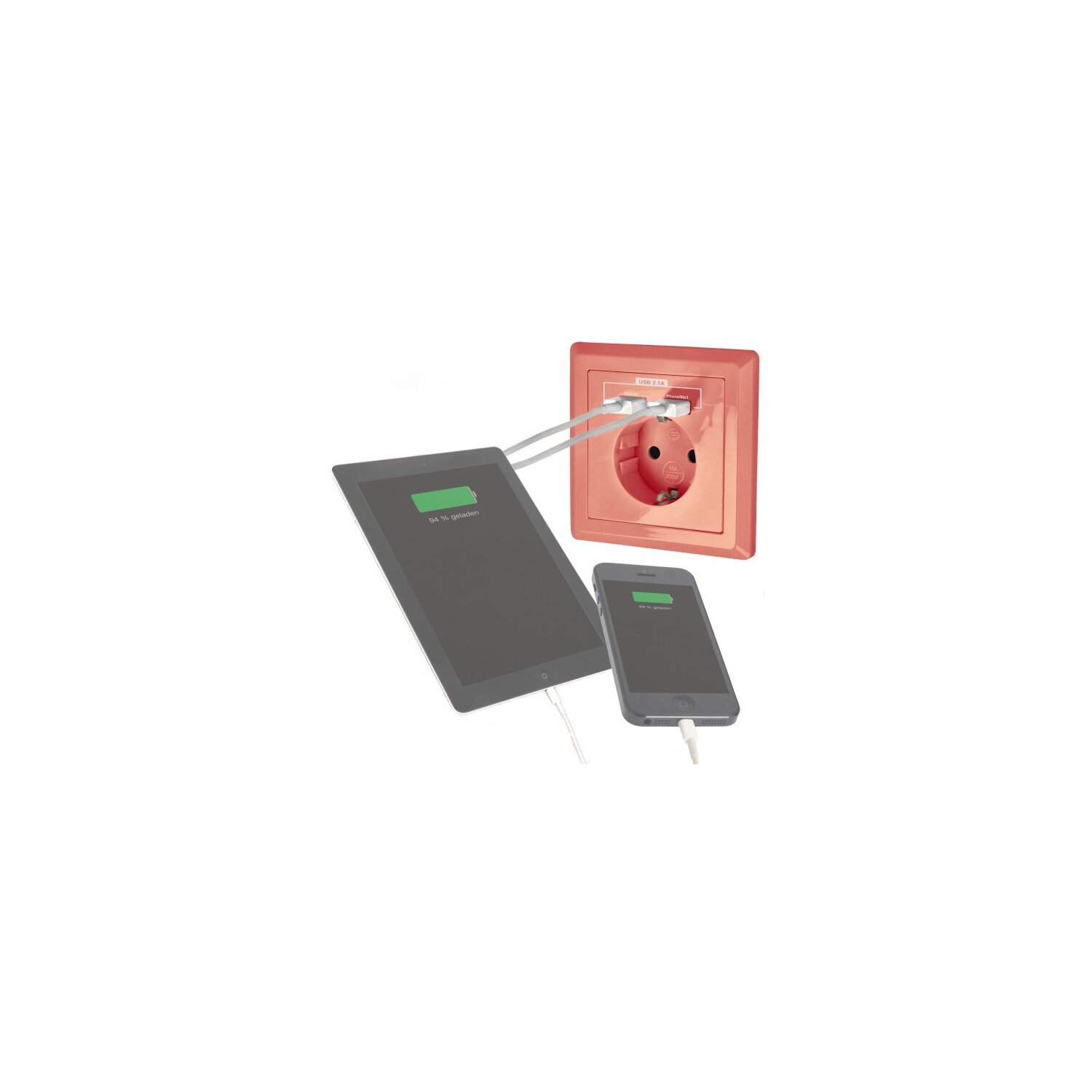 Minadax Schutzkontakt Steckdose 230V 220V Pink mit 2x USB