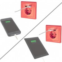 Minadax Schutzkontakt Steckdose 230V 220V "Pink" mit 2x USB Anschluss für das unkomplizierte Laden aller mobilen Geräte - unterputz
