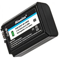Minadax Qualit&auml;tsakku mit echten 900 mAh kompatibel f&uuml;r Sony A55, A33, A35, A37, NEX-6, NEX-7 Serie, NEX-3 Serie, NEX-5 Serie etc &ndash; Ersatz f&uuml;r NP-FW50 - Intelligentes Akkusystem mit Chip