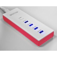 Minadax universelles 5 Volt 4,2 Ampere 4-Port USB Ladegeraet Leiste fuer Smartphone, Tablet PC etc in Pink