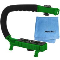 Minadax® ECR-007 C-förmiger Video-Handgriff Grip Stativ Halterung Stabilisierer in grün für Videografie - mit Minadax® Reinigungstuch