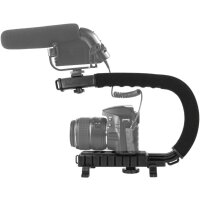 Minadax&reg; ECR-007 C-f&ouml;rmiger Video-Handgriff Grip Stativ Halterung Stabilisierer in schwarz f&uuml;r Videografie - mit Minadax&reg; Reinigungstuch