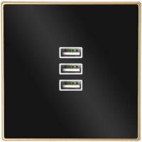 Minadax® 3x USB Ladegerät, Standard Unterputzdose (gold, schwarz) z. B. für Smartphone, Tablet PC, Wandnetzteil, Wand USB