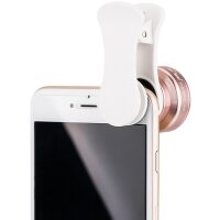 KIWIFOTOS hochwertiges Smartphone HD Objektiv in Ros&eacute;gold mit 15X Makro-Linse und 120&deg; Weitwinkel-Linse ausgestattet mit dem Clip-on &amp; Anti-Rutsch-Design