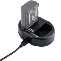 JJC Ladegerät für LP-E6 Akkus mit 2 Steckplätzen und USB-Anschlusskabel für unterwegs und für zu Hause