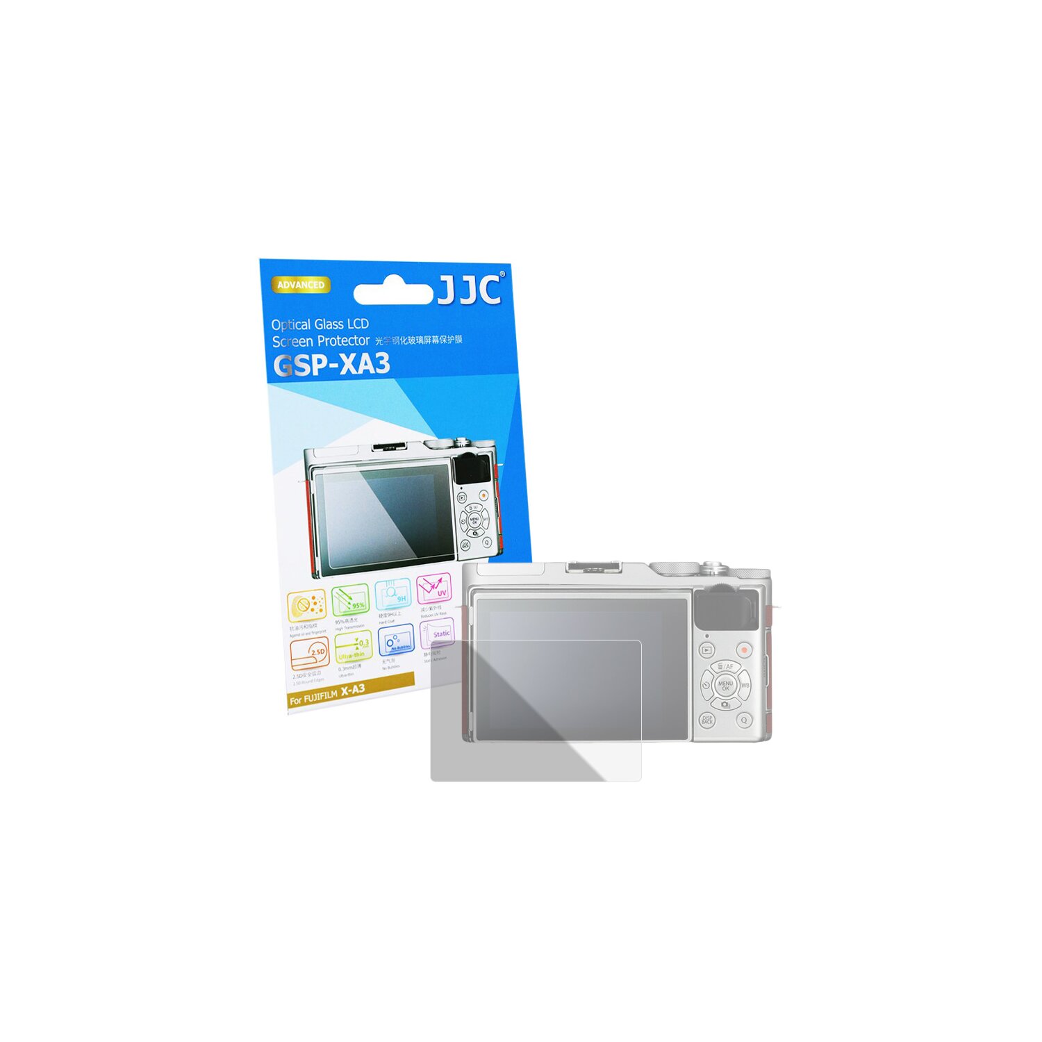 JJC GSP-XA3 LCD Displayschutz Displayschutzglas kompatibel mit Fujifilm X-A3 Systemkamera, geh&auml;rtetes Glas, Anti Kratzer, ultrad&uuml;nn