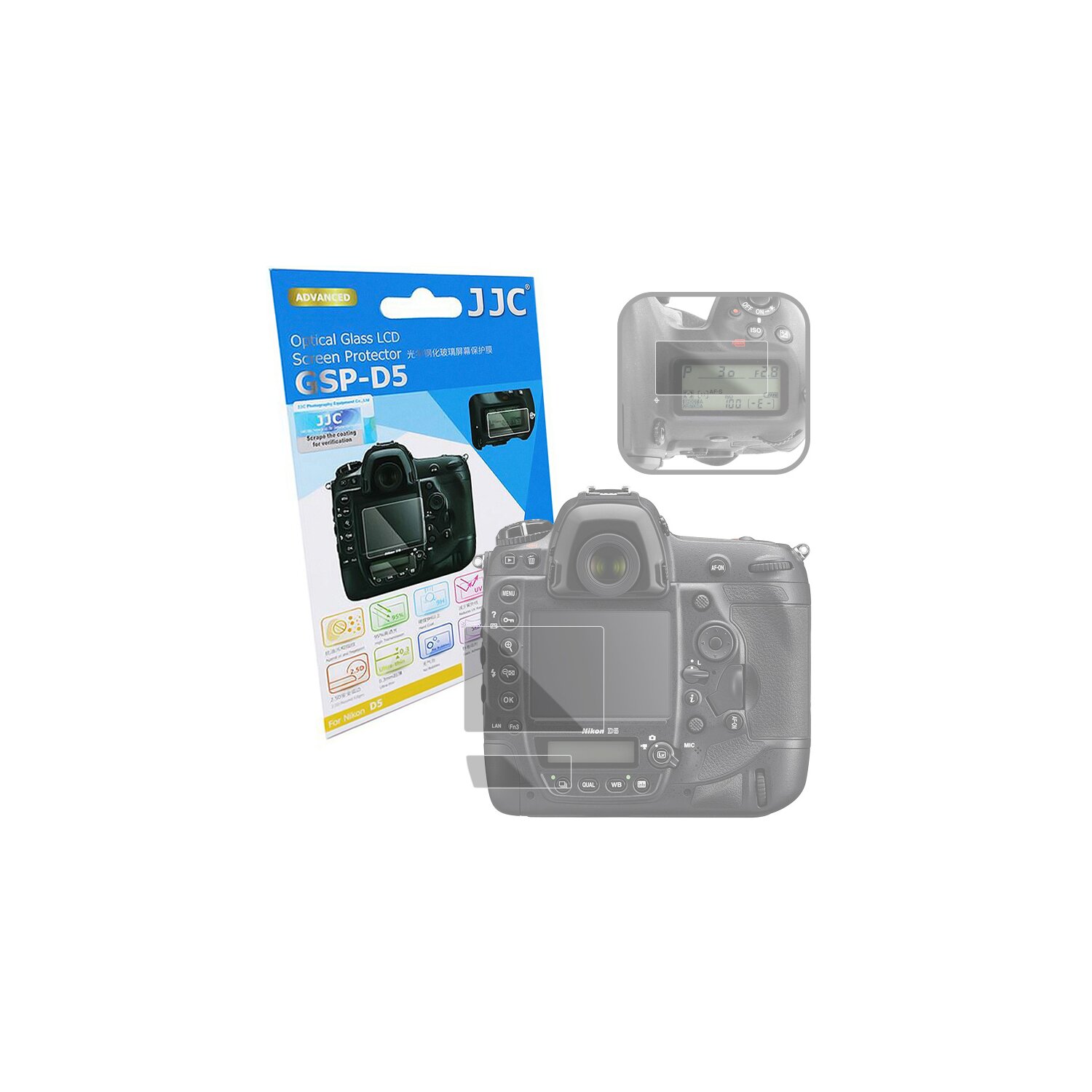 JJC GSP-D5 Hochwertiger Displayschutz Screen Protector aus gehärtetem Echtglas kompatibel mit Nikon D5