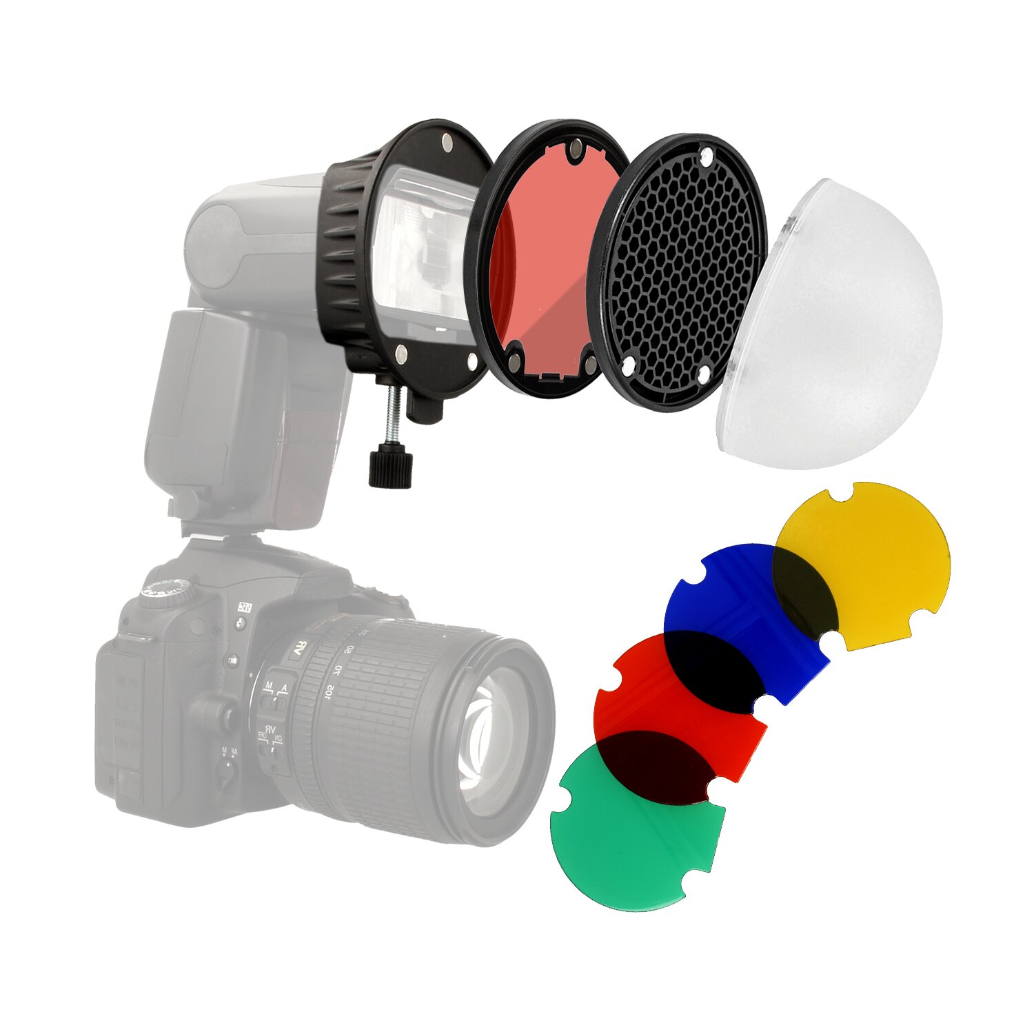 Minadax Universal Blitz Diffusor Portrait Lichtformer-Set Softbox mit Farbfilter f&uuml;r Aufsteckblitze | Magnetisch stapelbar + Halterung | Kompatibel f&uuml;r Canon Nikon Sony Speedlite Yongnuo Godox usw.
