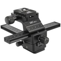JJC MFR-3 Professioneller 16cm 3D Einstellschlitten 4-Wege Makroschiene Kreuzschlitten für Panorama- und Makrofotografie