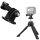 Impulsfoto JJC Mini-Stativ-Kit für Kompaktkameras, DSLRs der Einstiegsklasse, Action-Kameras und Smartphones | Tripod-Stativ - Smartphone-Clip - Adapter für Action-Kamera | TP-MT1K Silver