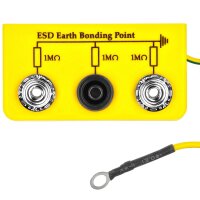 Minadax Erdungsbox - ESD-Schutz - Zentraler Erdungsanschluss - 1 x 4 mm Bananenstecker und 2 x 10 mm Druckknopf-Buchse - 1 Megaohm Sicherheitswiderstand