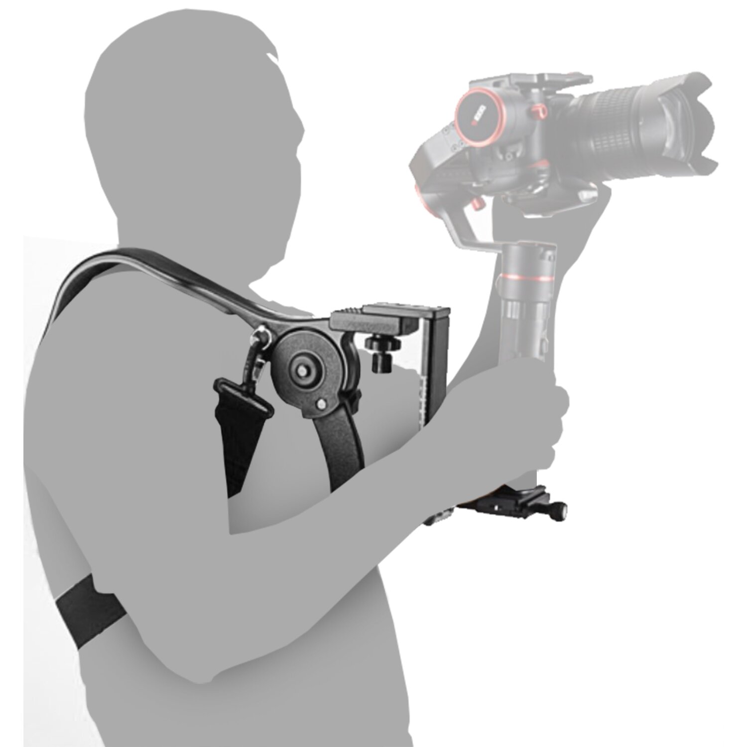 Minadax Profi Schulterstativ | Ergonomische Schulterhalterung für Digitalkameras Videokameras Smartphones | Komfortabel - Stabil - Freihändig | Inklusive L-Aufsatz mit Arca-Swiss-Platte