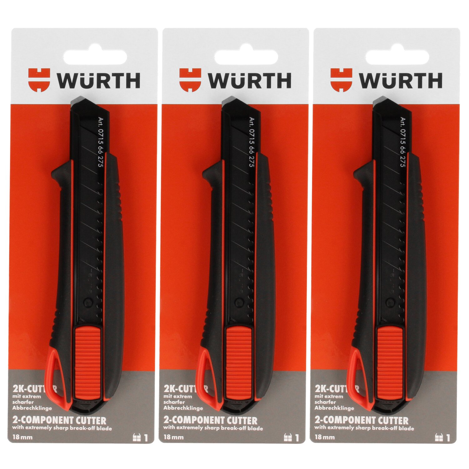Würth Cuttermesser 2-K Griff 18mm inkl. 3 Abbrechklingen, 071566275