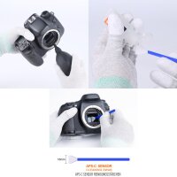 Minadax Sensor Reinigungs-SET APS-C 20x 16mm Swabs + Handschuhe + 20ml Sensor Reiniger KF