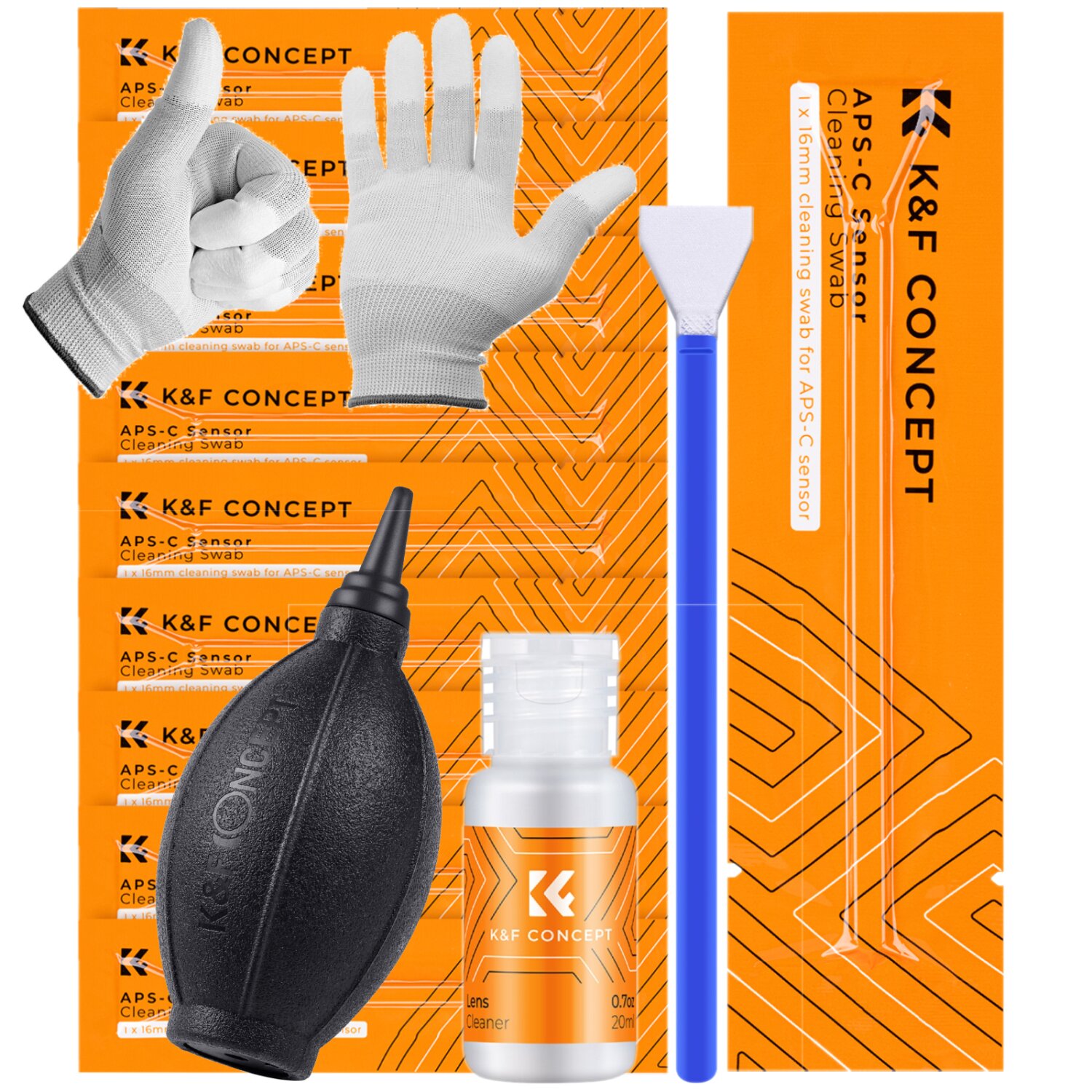 Minadax Sensor Reinigungs-SET APS-C 10x 16mm Swabs + Handschuhe + Blasebalg + 20ml Reiniger KF