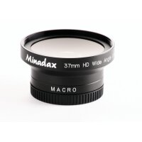 Minadax 0.5x Weitwinkel Vorsatz mit Makrolinse kompatibel mit Canon MVX10i, MVX30i, MVX35i, MV700, MV700i, MV750i - in schwarz