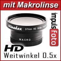 0.5x Minadax Weitwinkel Vorsatz mit Makrolinse kompatibel für Panasonic NV-DS65 - in schwarz
