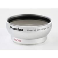 0.5x Minadax Weitwinkel Vorsatz mit Makrolinse fuer JVC GZ-HD5EX, GZ-HD6EX, GZ-HD10EX, GZ-HD30EX - in silber