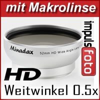 0.5x Minadax Weitwinkel Vorsatz mit Makrolinse fuer JVC GZ-HD5EX, GZ-HD6EX, GZ-HD10EX, GZ-HD30EX - in silber