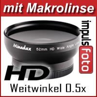 0.5x Minadax Weitwinkel Vorsatz mit Makrolinse fuer JVC GZ-HD5EX, GZ-HD6EX, GZ-HD10EX, GZ-HD30EX - in schwarz