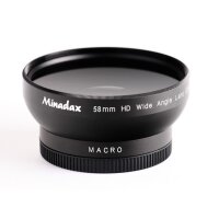 Minadax 0.5x Weitwinkel Vorsatz mit Makrolinse kompatibel mit Canon Powershot A650 IS - in schwarz